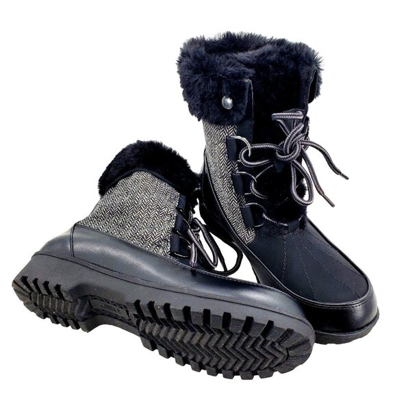 JBU Boots Woman's 9 Faux Fur Herringbone Southgate Lace-up Combat Lug Shoes - Picture 12 of 12